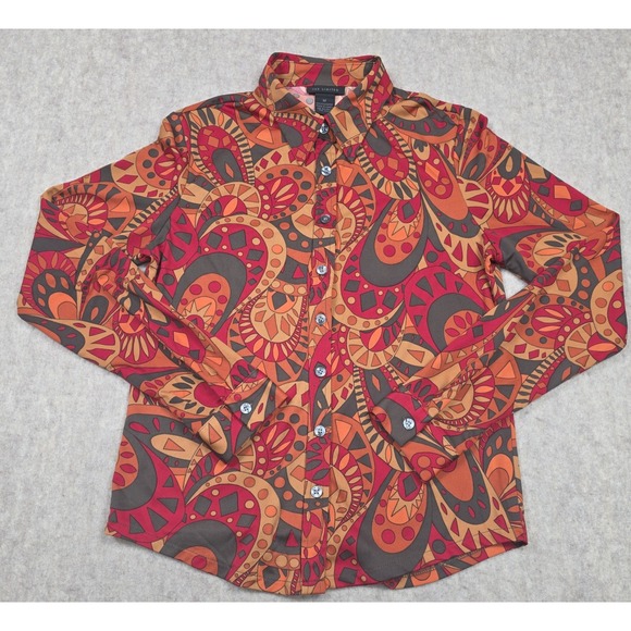 Vintage The Limited Stretchy Button Down Blouse Psychedelic Design Size Medium - Picture 1 of 7
